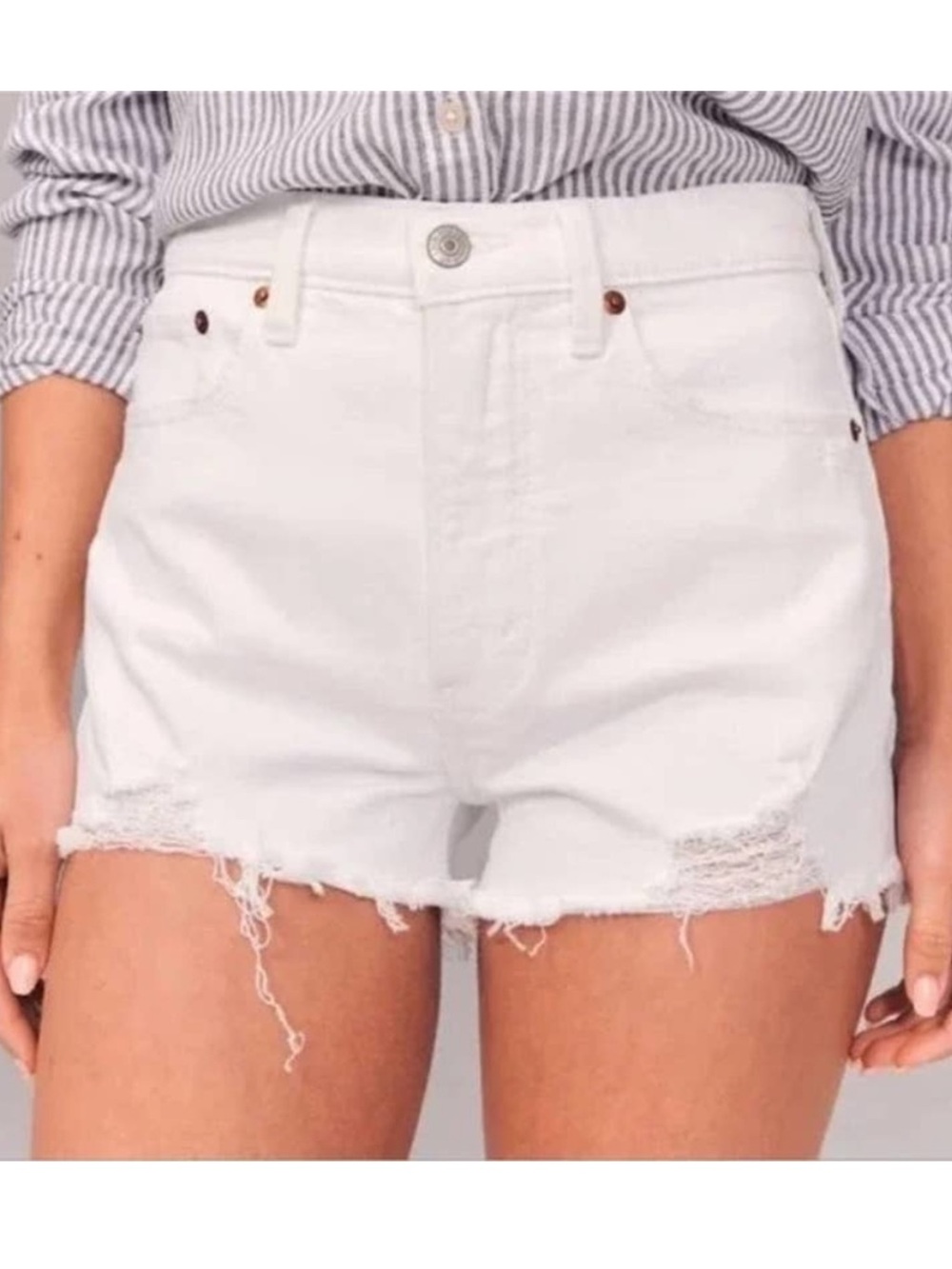 Abercrombie & Fitch White Distressed High-Rise Jean Shorts